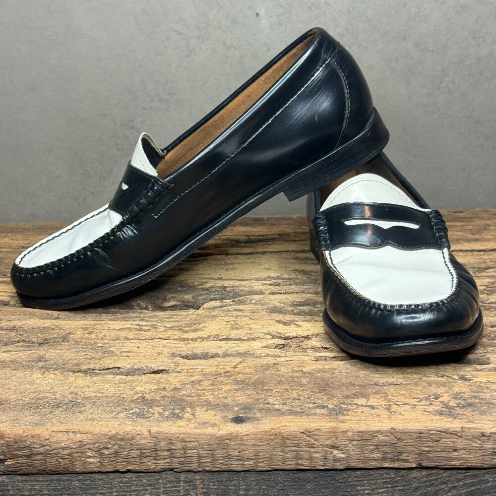 GH Bass Weejuns Black White Two Tone Penny Loafers Womens 10 Preppy Leather